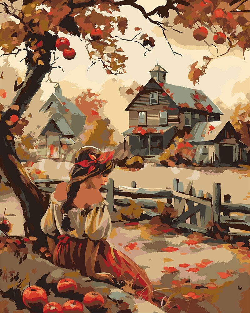 Peinture par numéros Figured'Art Jeune Fille vintage à la campagne en Automne