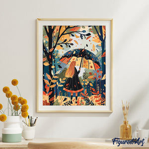 Femme et parapluie en Automne