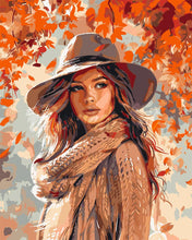 Charger l&#39;image dans la galerie, Peinture par numéros Figured&#39;Art Femme dans le vent d&#39;Automne