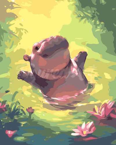 Peinture par numéros Figured'Art Hippopotame Nageur