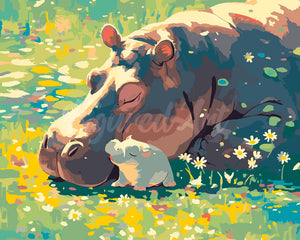 Peinture par numéros Figured'Art Bébé Hippopotame et sa Maman