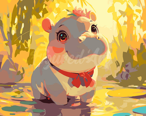 Peinture par numéros Figured'Art Bébé Hippopotame heureux