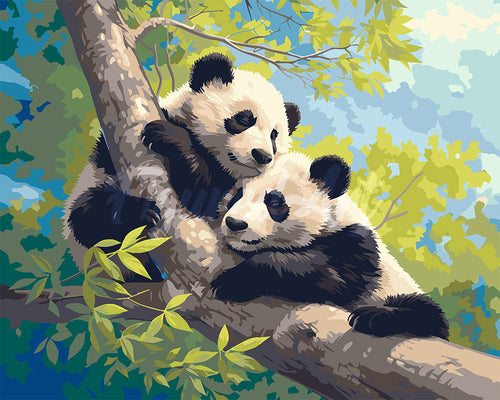 Peinture par numéros Figured'Art Pandas sur une Branche