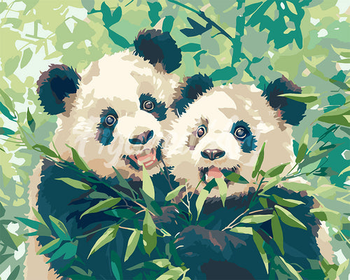 Peinture par numéros Figured'Art Pandas mangeant du Bambou