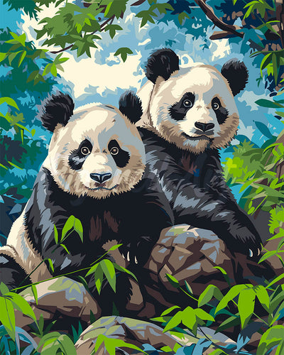 Peinture par numéros Figured'Art Jumeaux Pandas Géants