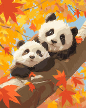 Charger l&#39;image dans la galerie, Peinture par numéros Figured&#39;Art Bébés Pandas en Automne