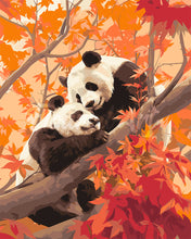 Charger l&#39;image dans la galerie, Peinture par numéros Figured&#39;Art Jumeaux Pandas en Automne