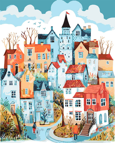 Peinture par numéros Figured'Art Village enchanté bleu