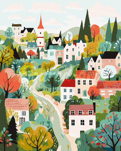 Peinture par numéros Figured'Art Village enchanté vert