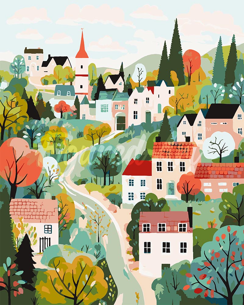 Peinture par numéros Figured'Art Village enchanté vert