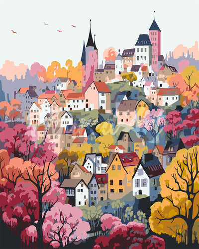 Peinture par numéros Figured'Art Village enchanté violet