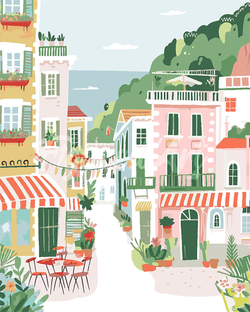 Peinture par numéros Figured'Art Ville côtière pastel