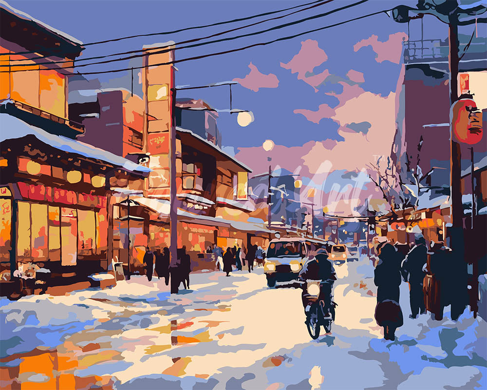 Peinture par numéros Figured'Art Rue d’Hiver Rétro au Japon
