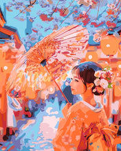 Charger l&#39;image dans la galerie, Peinture par numéros Figured&#39;Art Jeune Fille en Kimono Rue des Cerisiers en Fleurs