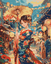 Charger l&#39;image dans la galerie, Peinture par numéros Figured&#39;Art Jeune Fille en Kimono au Festival des Lanternes