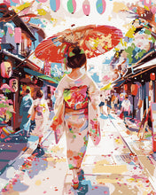 Charger l&#39;image dans la galerie, Peinture par numéros Figured&#39;Art Femme en Yukata dans une Rue animée