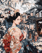 Charger l&#39;image dans la galerie, Peinture par numéros Figured&#39;Art Geisha dans une Rue Vintage