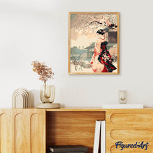 Charger l'image dans la galerie, Scène Vintage d’une Geisha en Hiver
