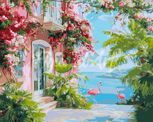 Charger l&#39;image dans la galerie, Peinture par numéros Figured&#39;Art Villa rose en bord de mer