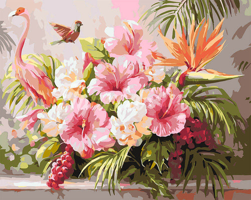 Peinture par numéros Figured'Art Hibiscus et flamant rose