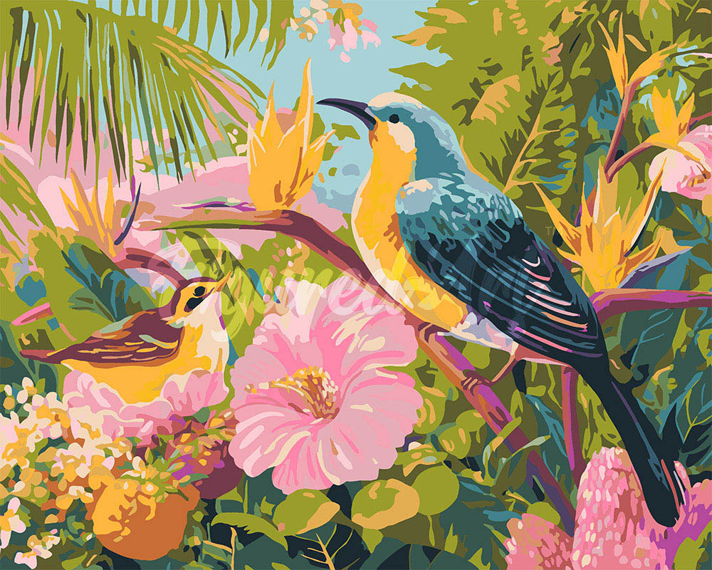 Peinture par numéros Figured'Art Oiseaux du jardin tropical
