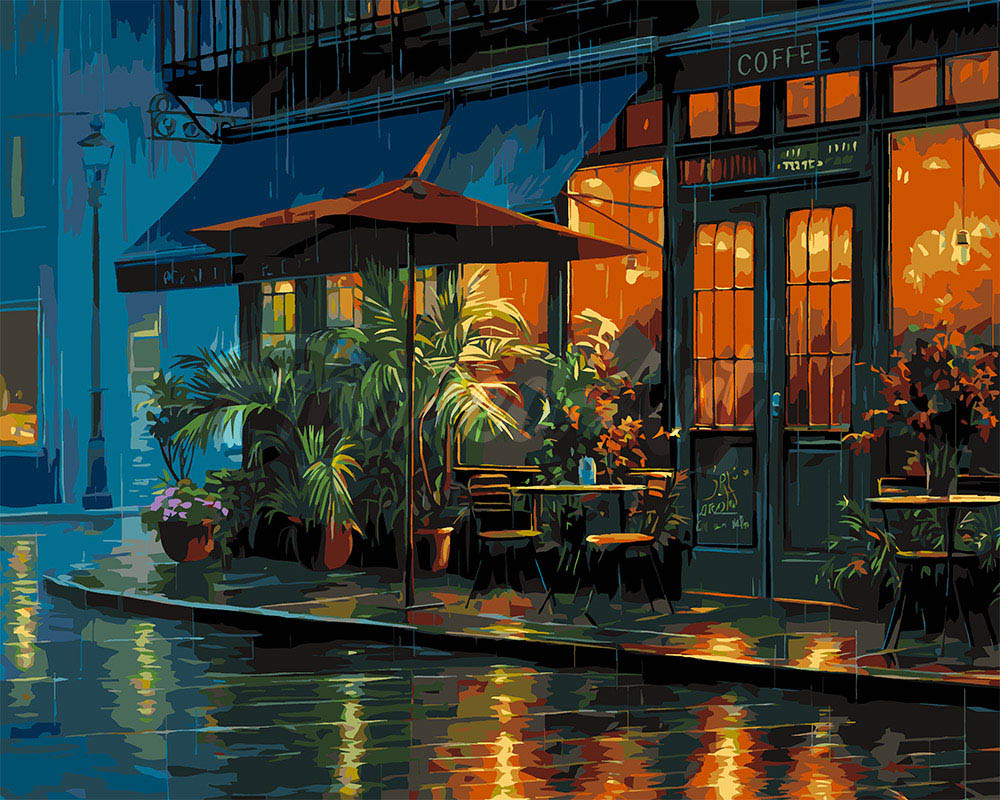 Peinture par numéros Figured'Art Café du coin pluvieux
