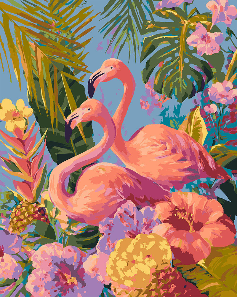 Peinture par numéros Figured'Art Flamants roses jumeaux