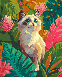 Peinture par numéros Figured'Art Chaton Ragdoll dans la jungle