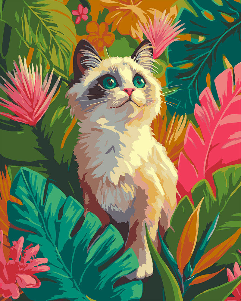 Peinture par numéros Figured'Art Chaton Ragdoll dans la jungle