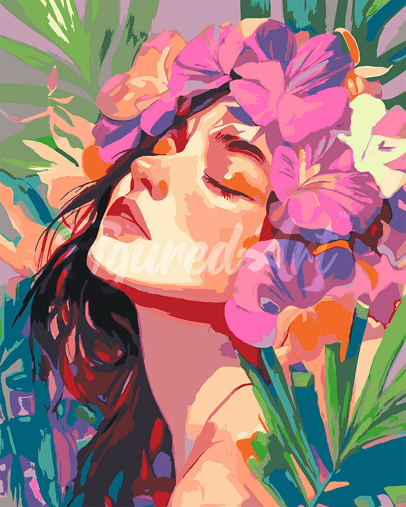 Peinture par numéros Figured'Art Jolie fille fleurie
