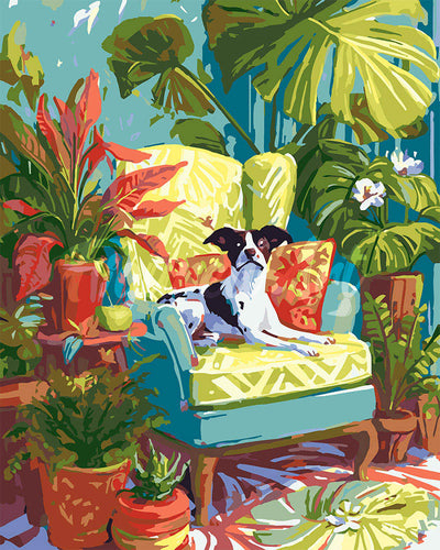 Peinture par numéros Figured'Art Plantes tropicales et Chien
