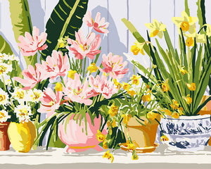 Peinture par numéros Figured'Art Pots de fleurs pastel