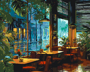 Peinture par numéros Figured'Art Café par une Journée pluvieuse