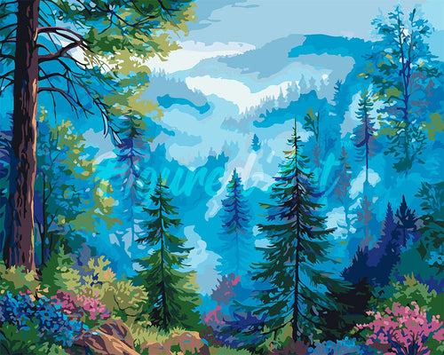 Peinture par numéros Figured'Art Vallée Brumeuse de Pins