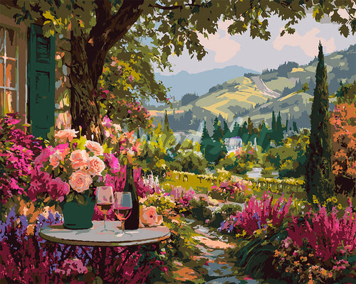 Peinture par numéros Figured'Art Bouteille de Vin au Jardin