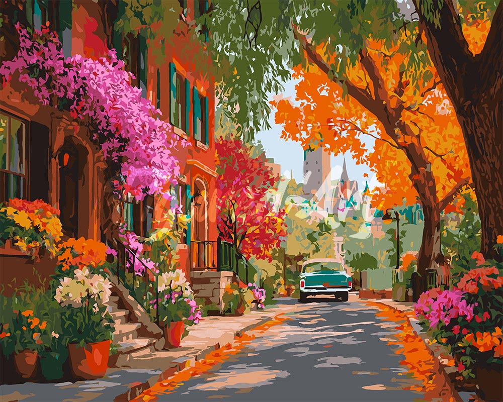 Peinture par numéros Figured'Art Allée Fleurie en Ville