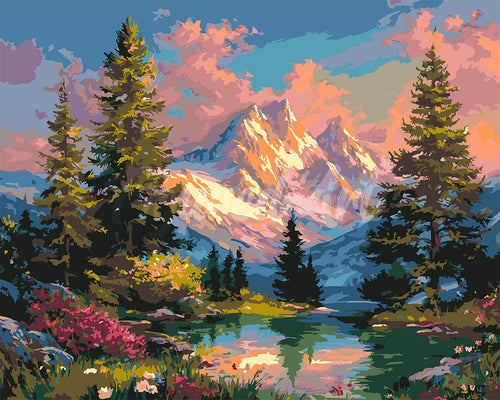 Peinture par numéros Figured'Art Lueur Alpine au Coucher du Soleil