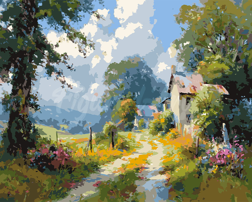 Peinture par numéros Figured'Art Chemin de Campagne en Fleurs