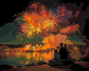 Peinture par numéros Figured'Art Famille et Feu d’Artifice