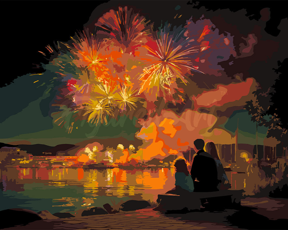 Peinture par numéros Figured'Art Famille et Feu d’Artifice