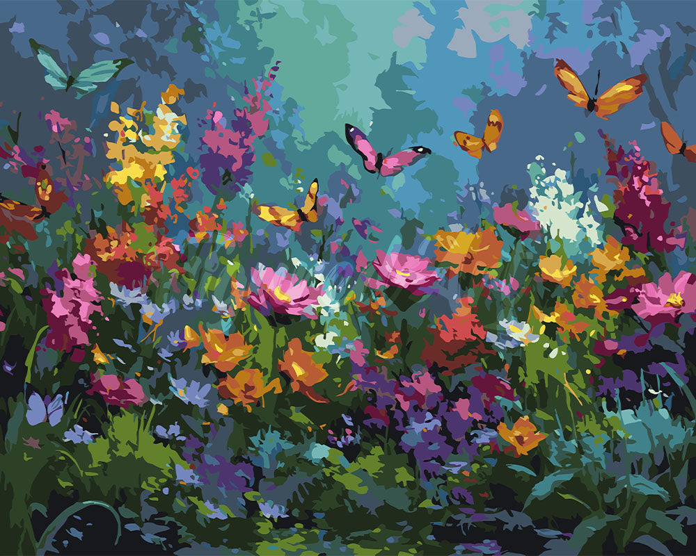 Peinture par numéros Figured'Art Jardin et Papillons Colorés