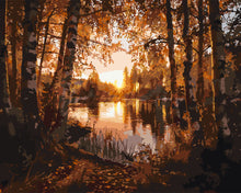 Charger l&#39;image dans la galerie, Peinture par numéros Figured&#39;Art Lac aux Bouleaux Dorés