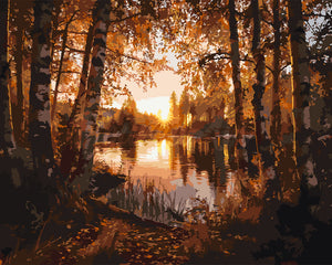 Peinture par numéros Figured'Art Lac aux Bouleaux Dorés