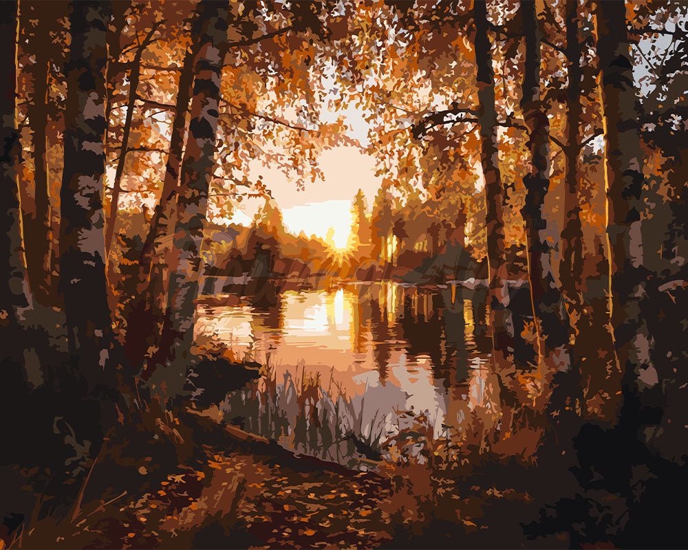 Peinture par numéros Figured'Art Lac aux Bouleaux Dorés