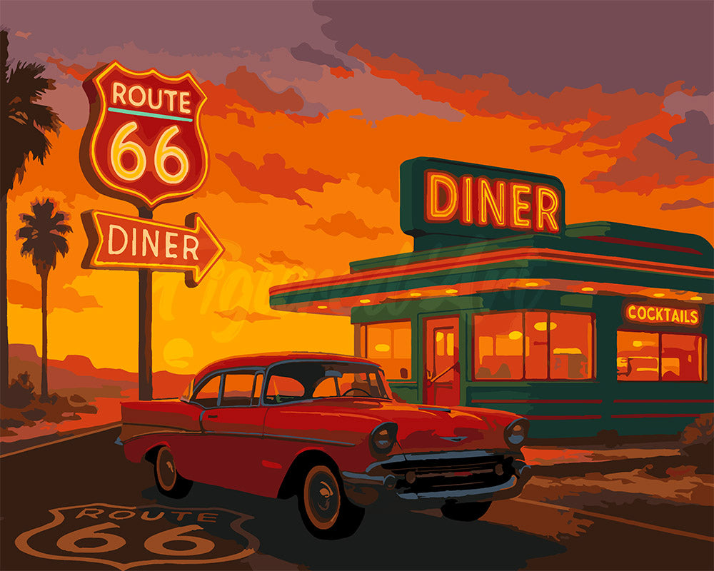 Peinture par numéros Figured'Art Snack et Voiture Vintage