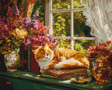Charger l&#39;image dans la galerie, Peinture par numéros Figured&#39;Art Fenêtre cosy et Chat