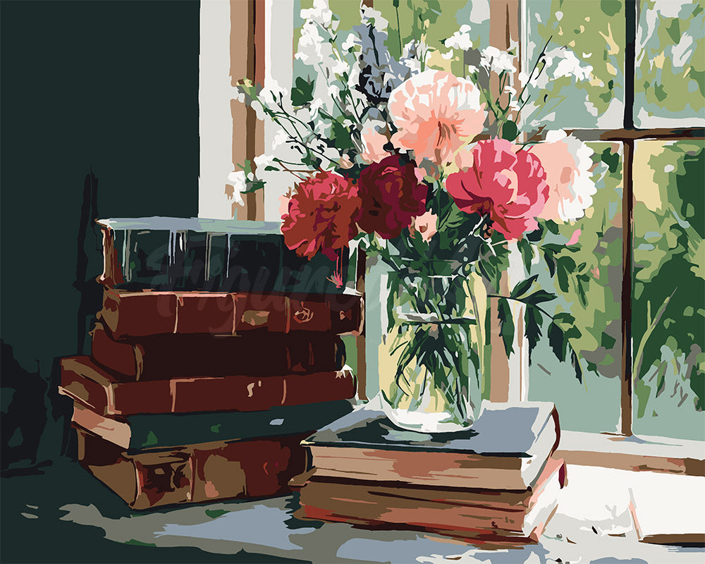 Peinture par numéros Figured'Art Livres Anciens et Fleurs