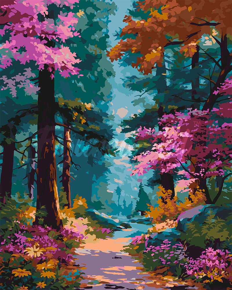 Peinture par numéros Figured'Art Sentier Forestier en Fleurs