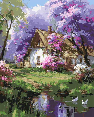 Peinture par numéros Figured'Art Cottage et Jacarandas