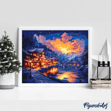 Charger l&#39;image dans la galerie, Village au Bord du Lac Illuminé